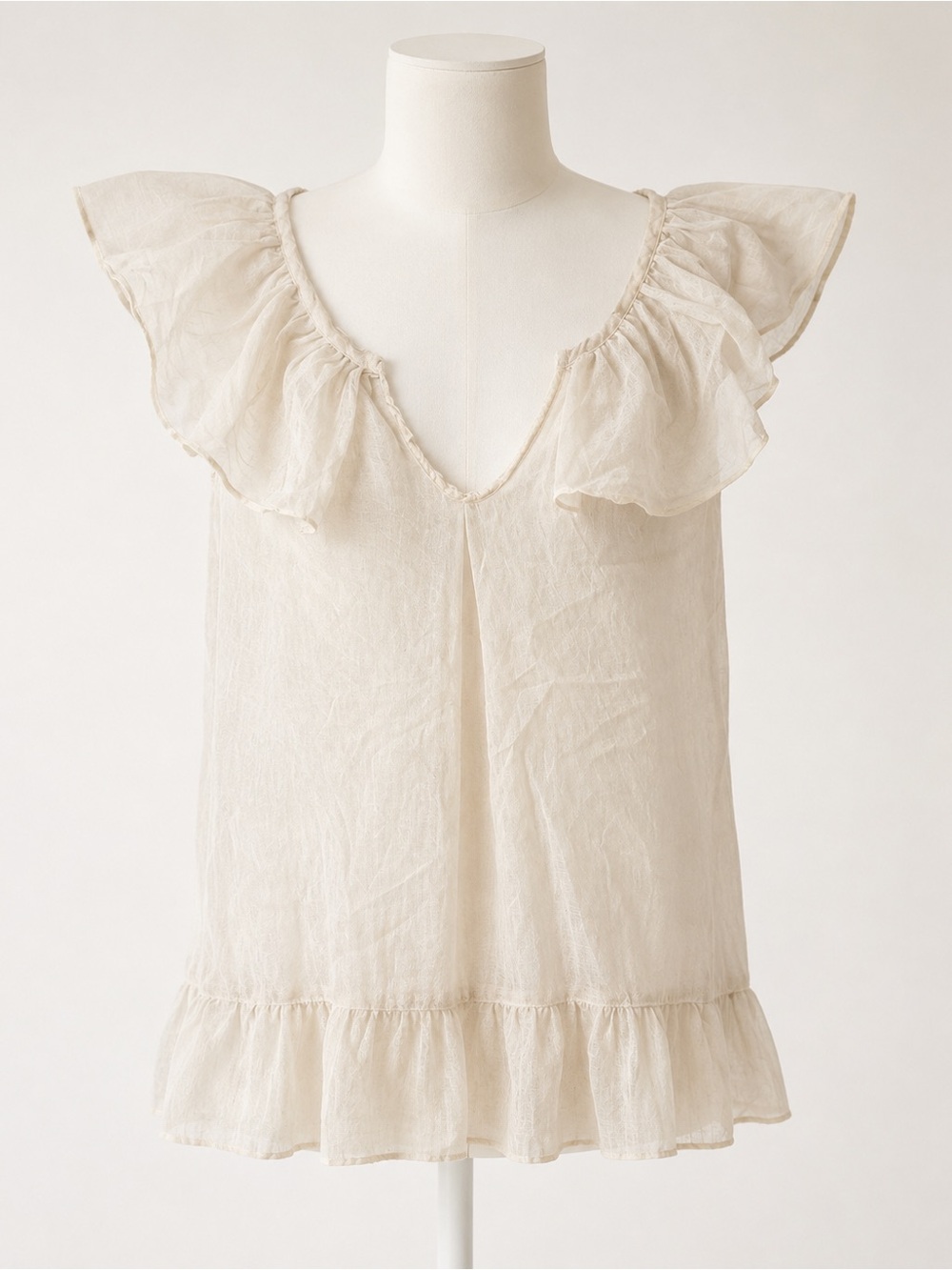 Italian Light Cream Ruffle Sleeve Women’s Top